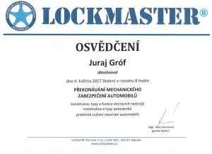 Osvedčenie - odborné otváranie zamknutých áut